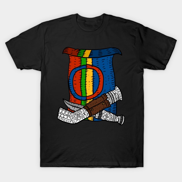 a flag logo hand drawn for the sami people. with traditional knives. T-Shirt by JJadx